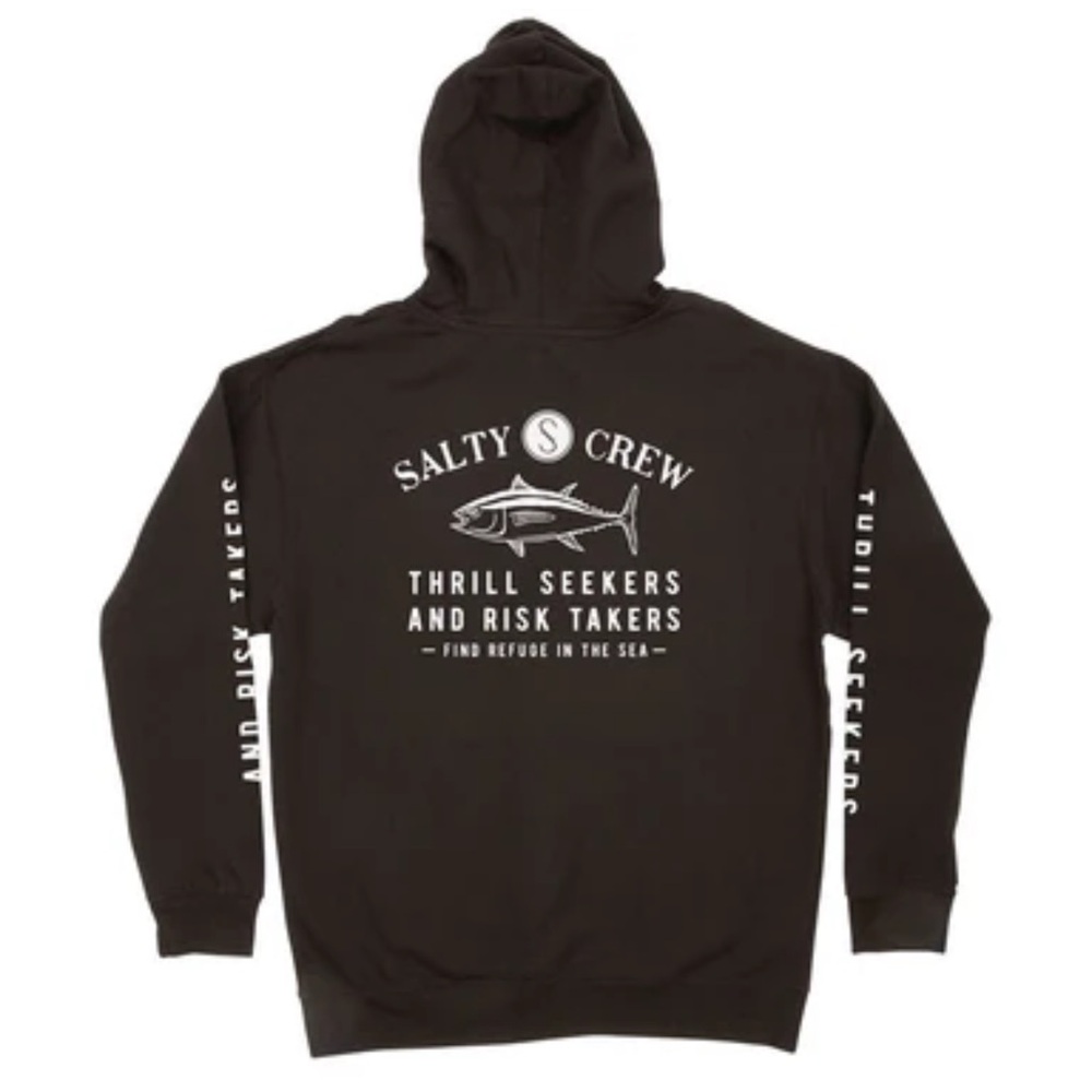 Salty Crew Fishmonger Fleece Spellout Hoodie Black Midweight Athleisure-Large
